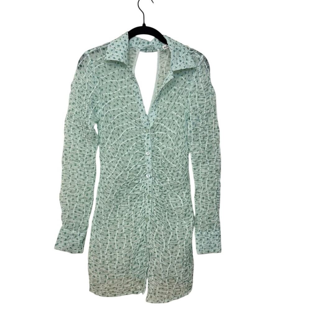 For Love & Lemons Green Polka Dot Drea Long Sleeve Mini Dress Size Small - Picture 3 of 7